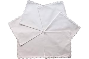 Minhcraft White Cotton 11"x11" Lady's handkerchiefs with Scalloped Edge, White, Size 11.0