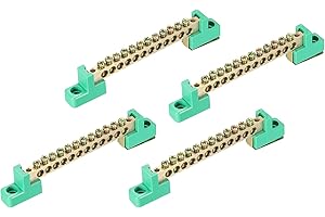 MECCANIXITY Terminal Ground Bar Screw Block Barrier Brass 12 Positions Green for Electrical Distribution Pack of 4