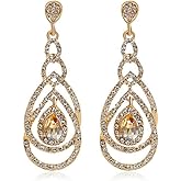 Cute Hollow Crystal Rhinestone Teardrop 8-Shaped Long Dangle Earrings for Women Fashion Strand Jewelry