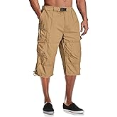MAGCOMSEN Mens Cargo Shorts Long Capri Elastic Below The Knee 3/4 Cotton Casual Summer Shorts with Pockets
