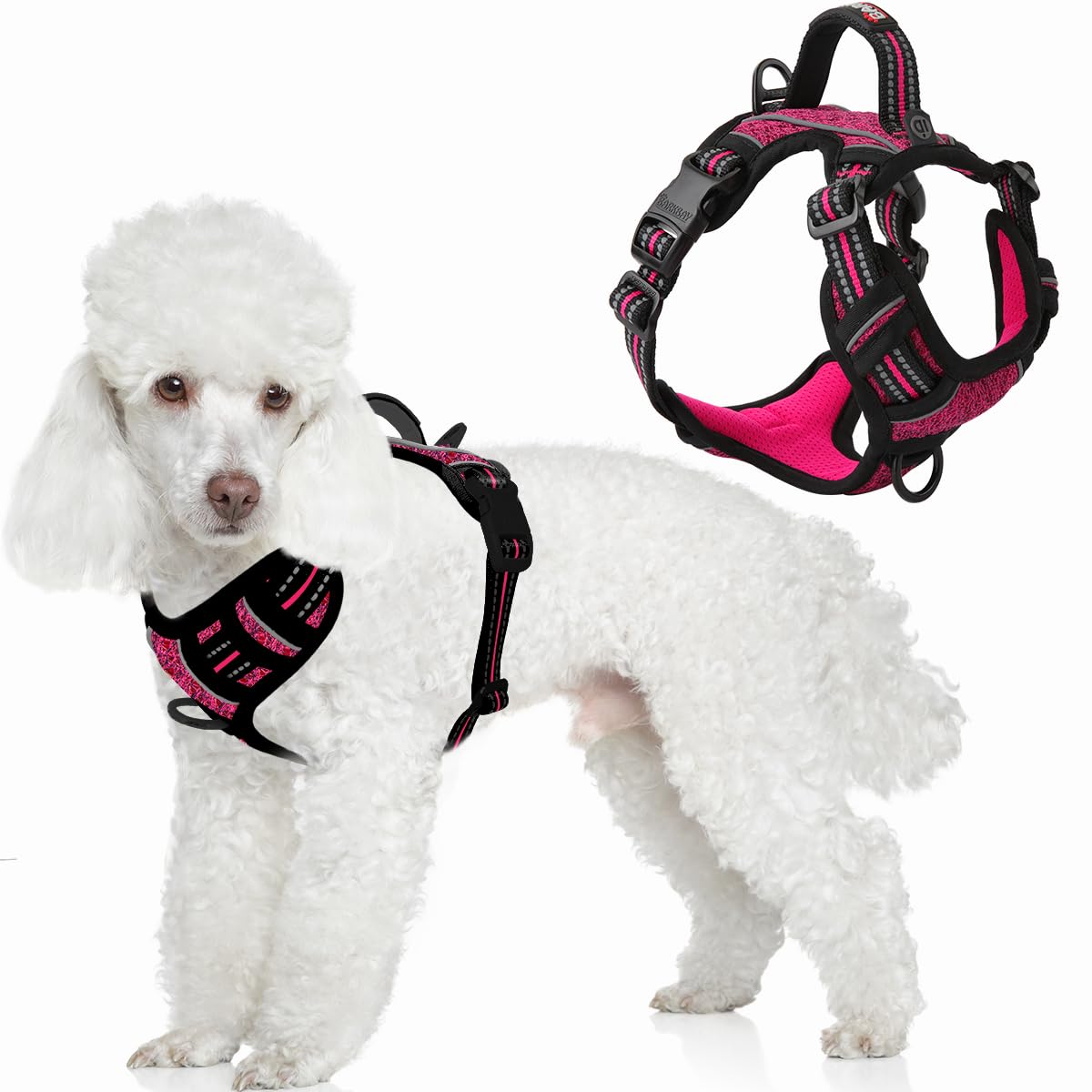 BARKBAY Dog Harness No Pull with ID Tag Pocket - Heavy Duty, Reflective, Easy Control for Large Dogs(Pink/Black,S)
