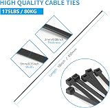 Armpow 50pcs 9mm Wide Heavy Duty Cable Ties 80kg UV Resistant Black view 2