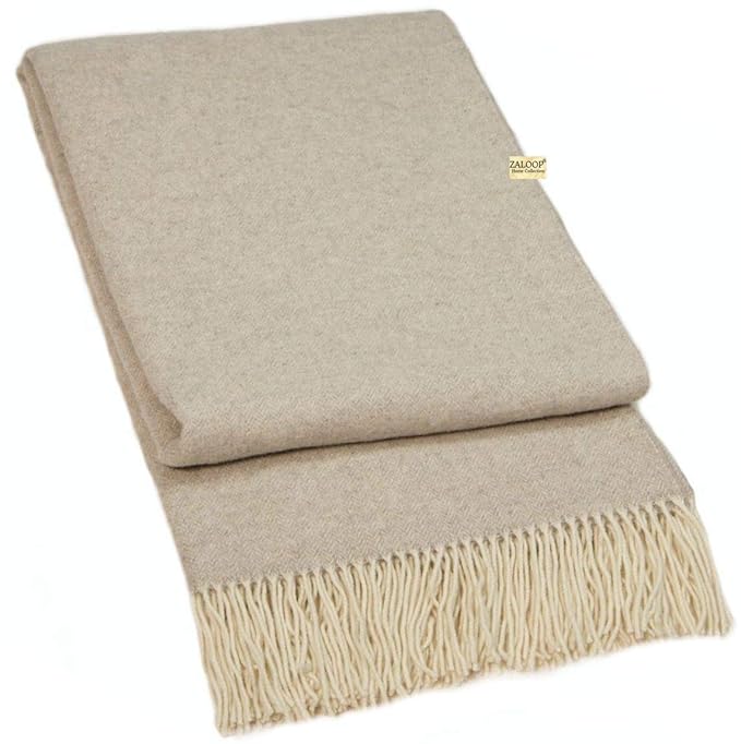 Zaloop Wolldecke Kaschmir versch. Farben ca. 140x200 cm Kaschmirdecke Decke Plaid Schurwolle (beige, ca. 140 x 200 cm)