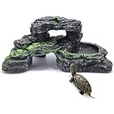 PINVNBY Reptile Hide Resin Turtles Dock for Aquarium (Size: 7.1 x 4.7 x 2.7 inches), Turtle Basking Platform for Small Size Snake Crested Gecko Lizard Frogs Newts