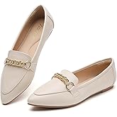 Tilocow Metal Chain Loafers for Women Pointed Toe Slip on Flats Comfortable Fashion Work Shoes