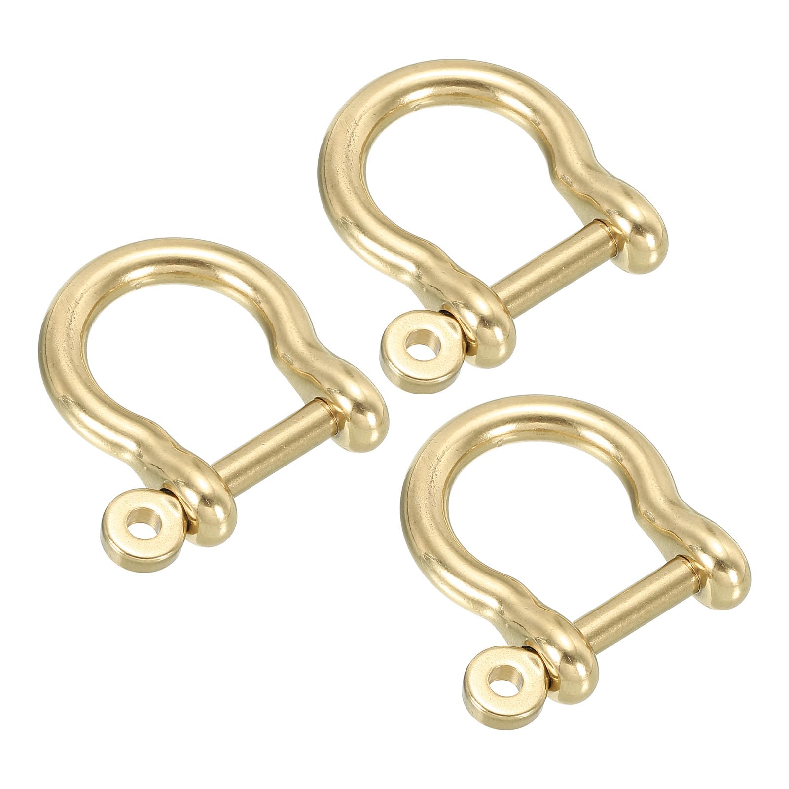 PATIKIL D-Ring Shackles, 3Pcs 19/32 Inch Inner Width Pure Brass U Type Fob Key Hook Small Bow Shackles for DIY Craft Leather Replacement
