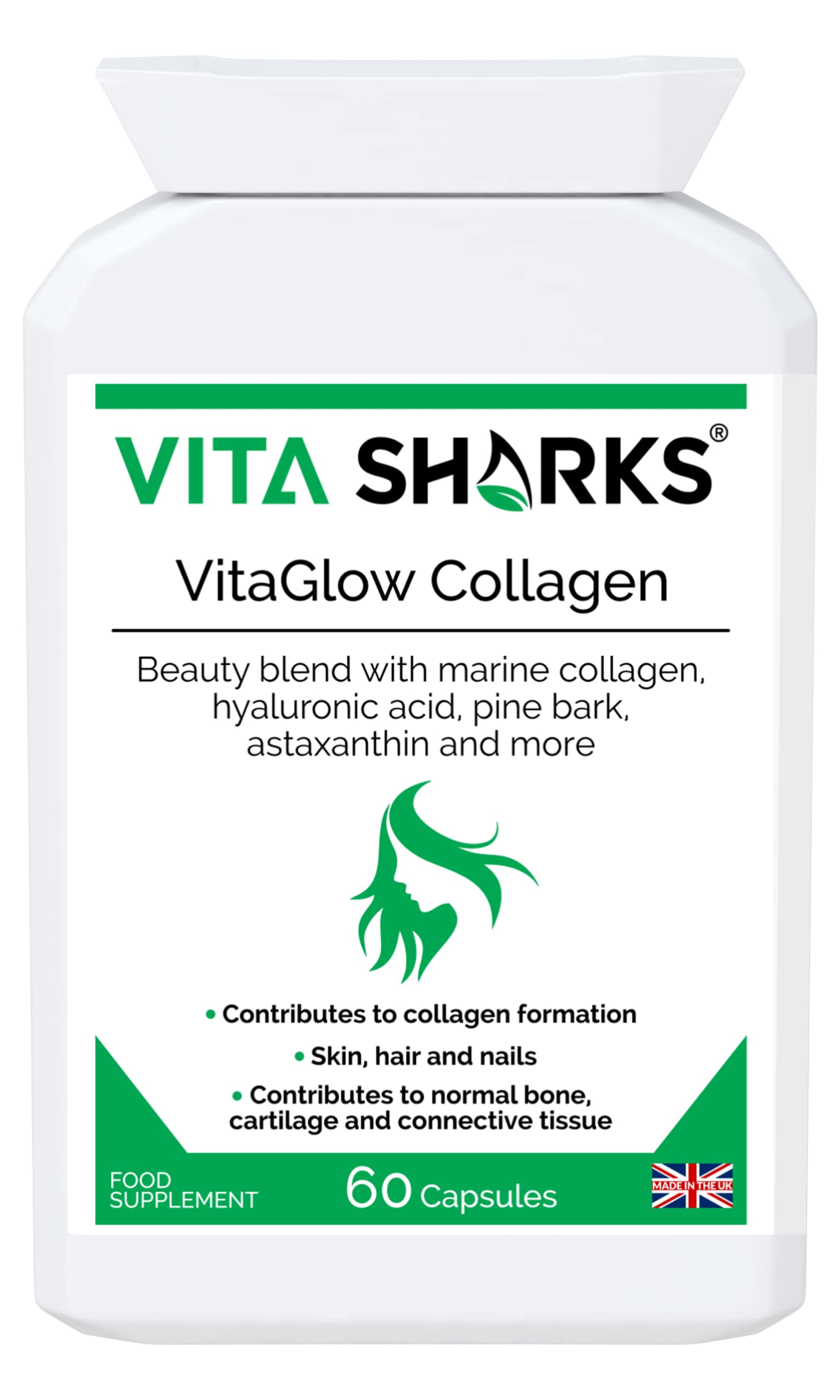 VitaGlow Collagen - Anti-Ageing Tablets with Biotin for Beautiful & Youthful, Glowing Skin, Hair, Nails, Strong Bones & Connective Tissues with Vitamin C & B3 (Contains Marine Collagen)