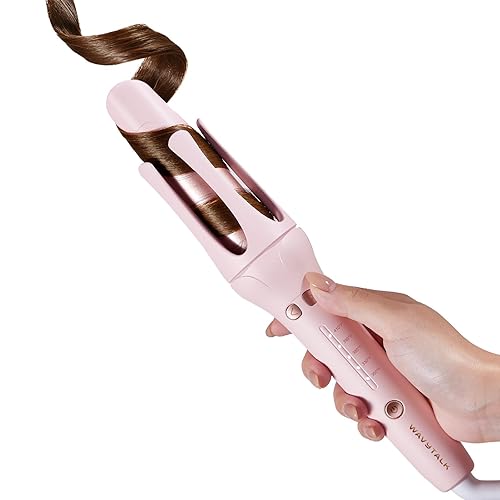 Wavytalk Automatic Curling Iron, Automatic Hair Curler for Shiny & Effortless Curls, Dual Voltage Curling Iron & Lightweight for Travel （1.25 Inch, Pink）
