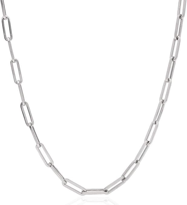 14K White Gold Paper Clip 4mm High Polish Cable Hollow Link