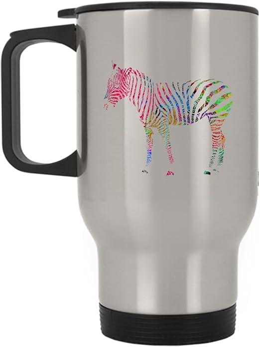 Amazon Com Zebra Stainless Steel Mug Zebra Is My Life Travel Mug Travel Mug Silver Kitchen Dining