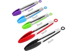 Kitchen Tongs with Silicone Tips - ForTomorrow Set of 5, 7 9 Inch Premium Silicone Tipped Tongs for Cooking Heat Resistant, S