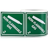 Chivertion 500 Pcs Non-Flammable Gas Labels 4 X 4 Inch Hazard Class 2 | Square Adhesive Stickers, Laminated Waterproof, DOT Compliant Hazard Warning for Cylinders and Shipping Containers