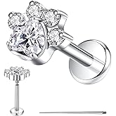Tuhatuhaok G23 Titanium Cat Dog Paw Flat Back Cartilage Stud Earrings with CZ - 16G 8mm Internally Threaded Helix Tragus Labret Lip Piercing Jewelry - Hypoallergenic for Women Single Piece