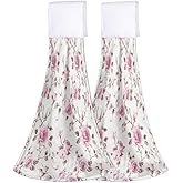 2 Pack Hanging Hand Towels Super Absorbent Coral Velvet Fingertip Towels with Loop for Bathroom Kitchen Laundry Room 14x18 Inch Vintage Rose