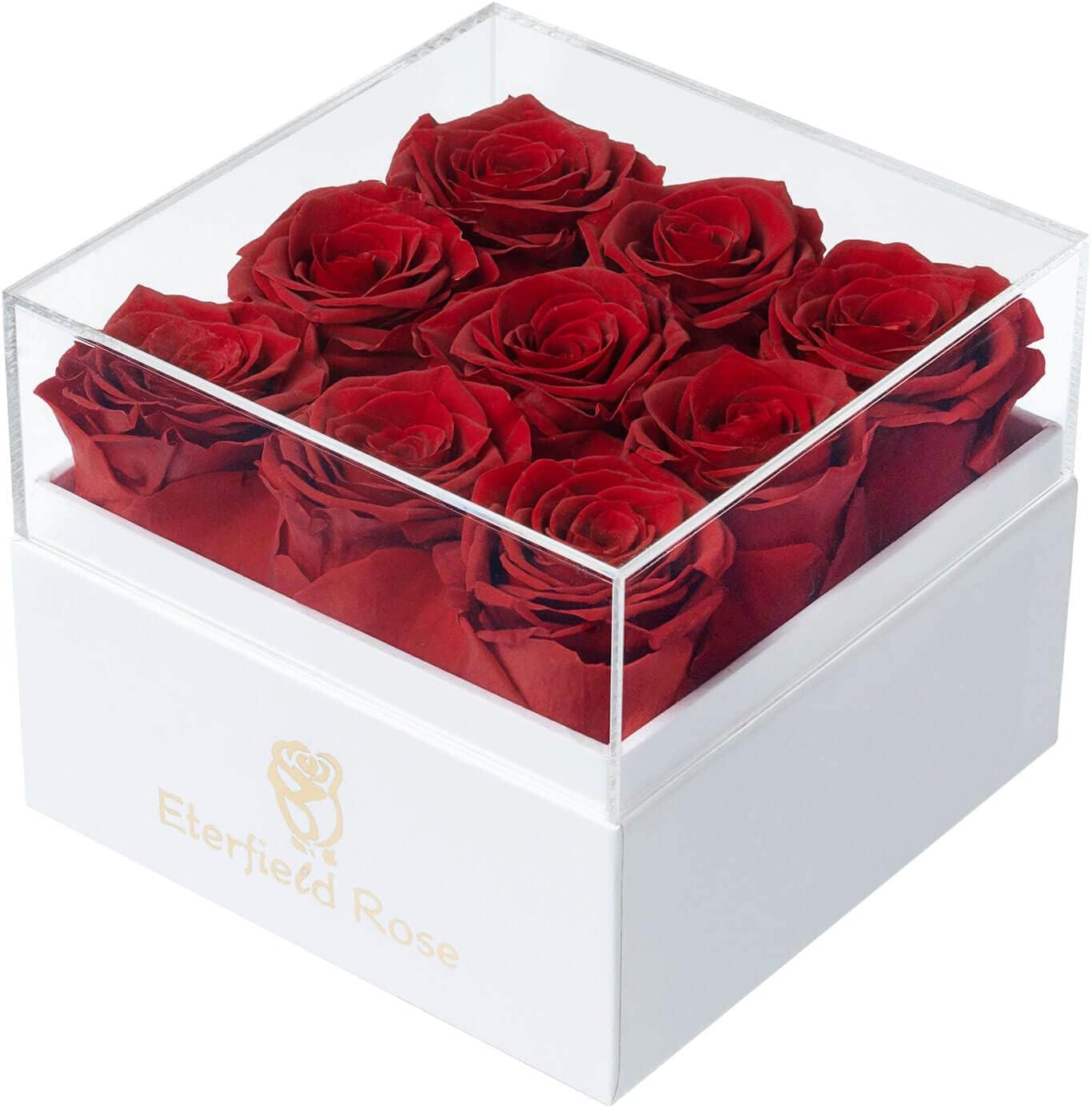 Dried & Preserved Flora - Eterfield Preserved Roses Preserved Flowers for Delivery Prime 9-Piece Red Roses That Last a Year Flower Gifts for Women Valentines Flowers for Girlfriend Gifts for Mother (Square White Box)