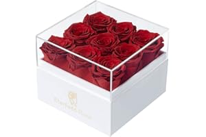 Eterfield Forever Flowers Preserved Flowers for Delivery Prime Real Roses That Last Over a Year Gifts for Her Mothers Day Valentines Day (Square White Box, 9 Red Roses)