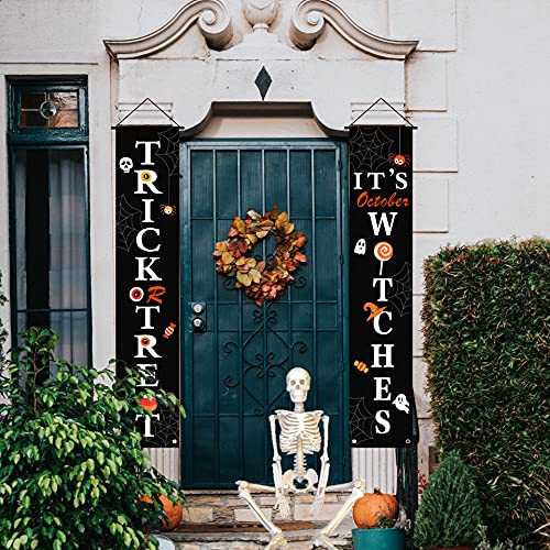 INLUCK Halloween Decorations Outdoor Indoor,Halloween Decor Porch Signs,Halloween Banners for Front Door or Indoor Home Decor,Halloween Welcome Signs,Trick or Treat & It\'s October Witches