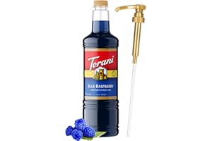 Torani Blue Raspberry Syrup 1 Liter Bottle with Pump Dispenser – Flavored Syrup with Pure Cane Sugar & Natural Ingredients – Perfect for Snow Cones, Shakes, Cocktails & Desserts