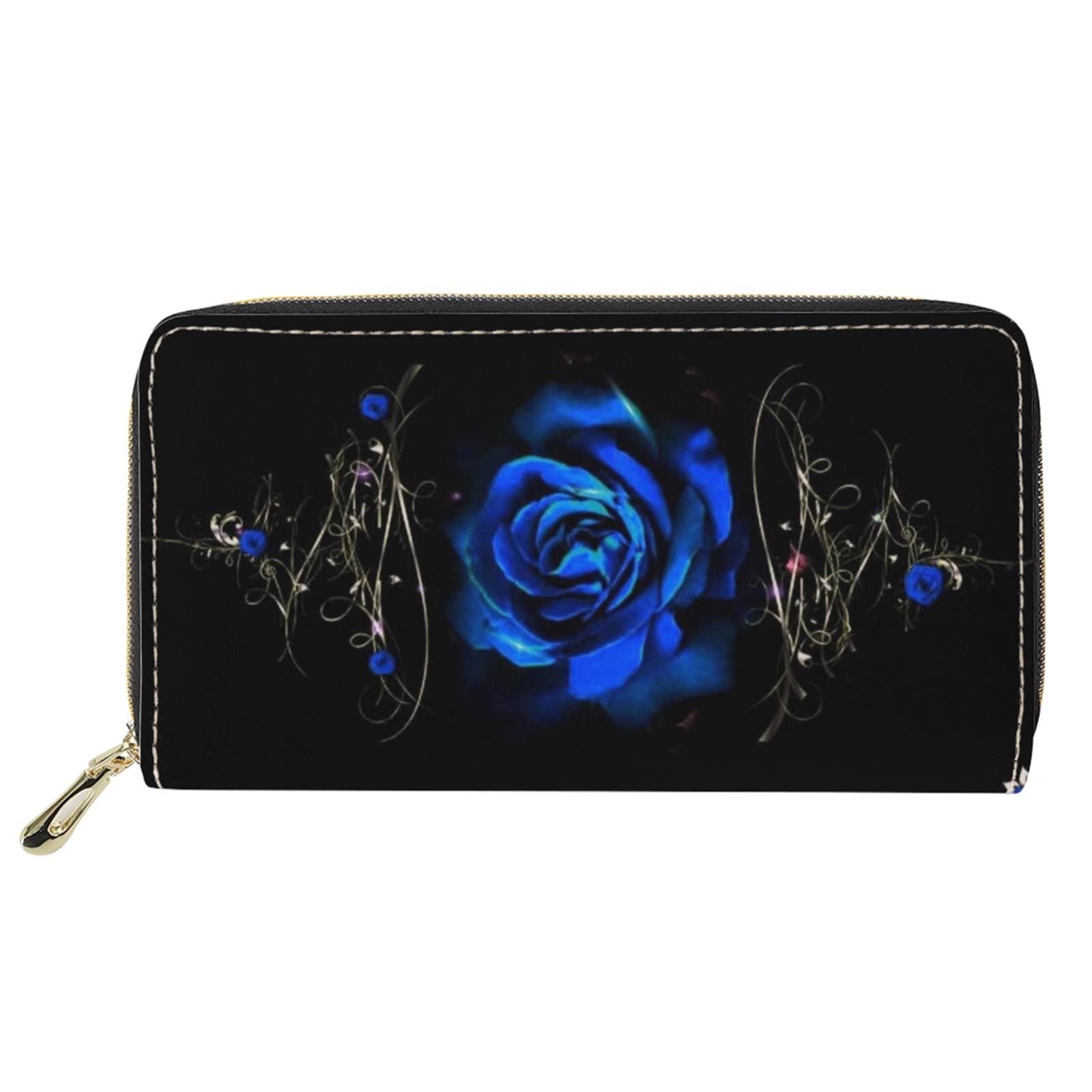Pizding Blue Rose Pattern with Long Clutch Zip Around Card Monet Change Holder Organizer Travel Accessories,PU Leather