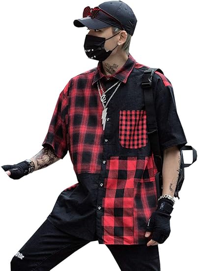 Amazon シャツ メンズ 19年春夏 インスタ映え 韓国 アメカジ トップス 半袖 ダンス 衣装 卸 ビッグ 原宿系 レディース チェック柄 Hiphop Tokyo9 Tシャツ カットソー 通販