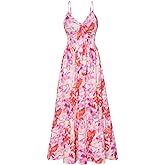 GRACE KARIN Women's 2026 Summer Maxi Dress Floral Tie Front Spaghetti Strap Casual Boho Beach Flowy Sundress with Pockets