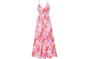 GRACE KARIN Women's 2025 Summer Maxi Dress Floral Tie Front Spaghetti Strap Casual Boho Beach Flowy Sundress with Pockets