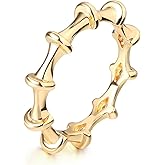 Valloey Rover Gold Rings for Women 14K Gold Plated Statement Rings Simple Band Rings Bamboo Ring Gold Jewelry for Women Trendy Size 6-8