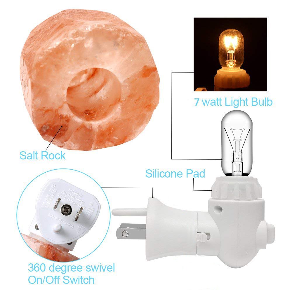 Haraqi Himalayan Salt Lamp Night Light Hand Carved Wall light with UL Approval Listed Plug for Living Dining Bed Room and Office (Natural-shaped two pack)