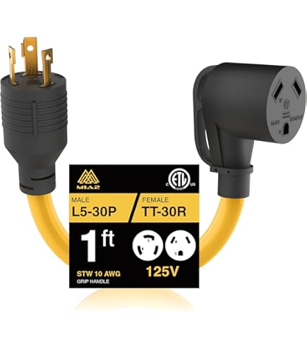 thumbnail image 2 of LudoPam RV Generator Adapter Cord - 30 Amp NEMA L14-30P To TT-30R, 12 Inch Heavy Duty 2 of 11