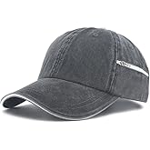 The Vintage Year Zipper Pocket Washed Cotton Sandwich Rip Stop Distressed Adjustable Baseball Cap