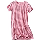 Uobzyaq Girl's Stripes Nightgowns Cotton Sleep Shirts Sleepwear Princess Nightdress