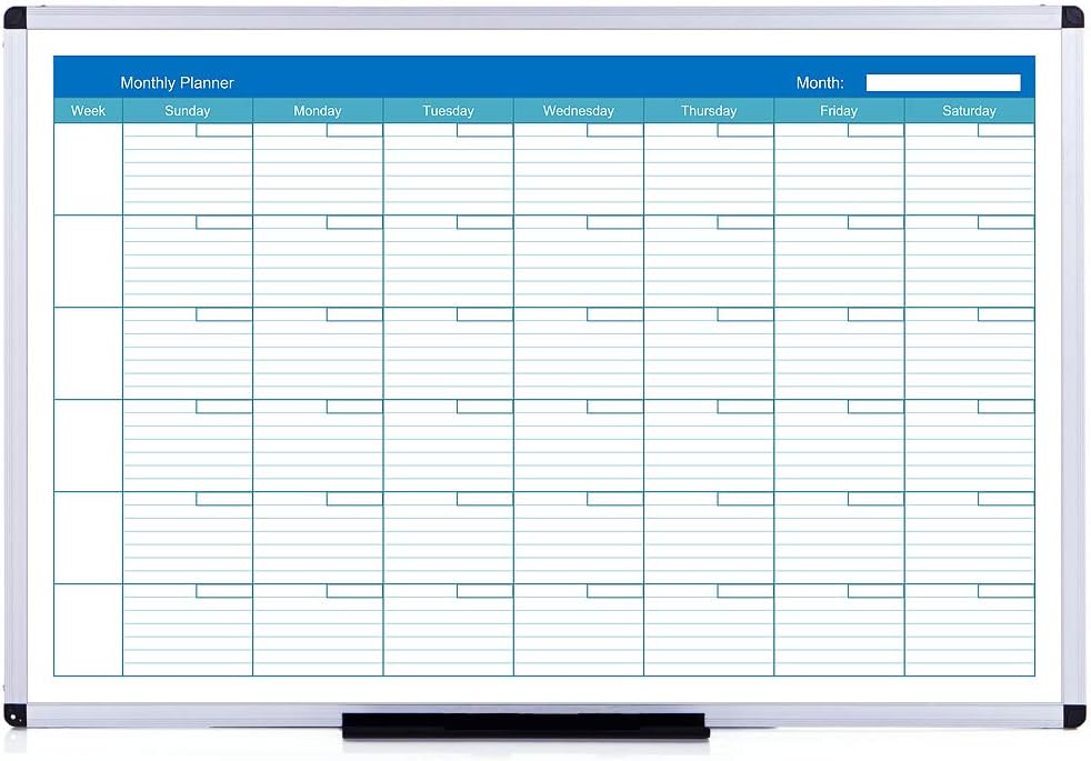 VIZPRO Dry Erase Monthly Planner, 2 Pack, 90x60cm, Silver