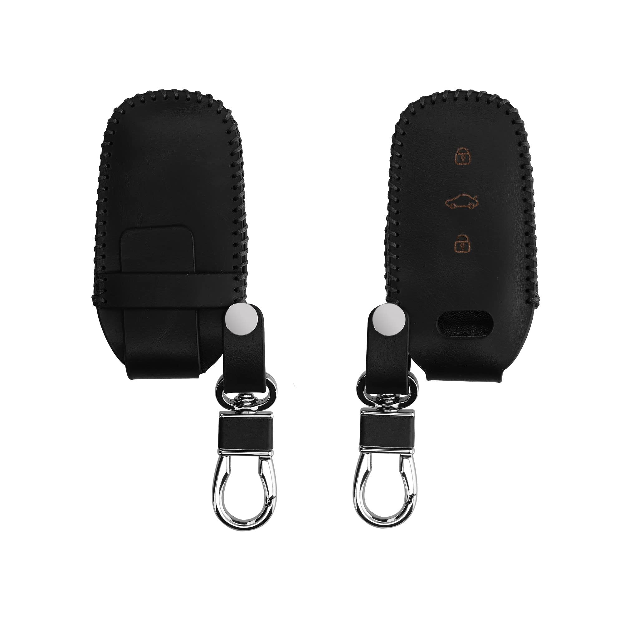 kwmobile Leather Key Cover Compatible with Audi 3 Button Car Key Keyless Go Keychain Case - Black — image 1
