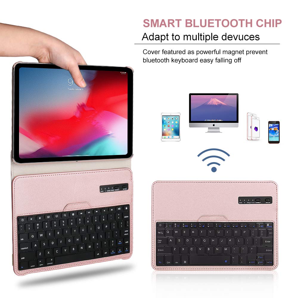 Keyboard Case iPad Pro 11 inch (A1980, A2013, A1934) [Support Apple Pencil Charging], 360 Rotating, Detachable Keyboard, PU Leather Stand, iPad Pro 11 Keyboard Case, (Rose Gold, 11 inch)