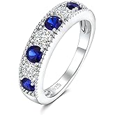 CAIDIKA 925 Sterling Silver 4.8mm Wide Band Ring for Women Men Created Emerald/Ruby/Sapphire/Aquamarine‌/Amethyst‌ & Cubic Zircon Wedding Eternity Bands (with Gift Box)