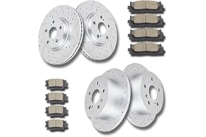 ACINOPARTS Front (11.65") and Rear (11.06") Drilled and Slotted Brake Rotors Ceramic Brake Pads Brake Kit Replacement for 2008 – 2012 Toyota Avalon 2007 – 2011 Camry 2007 – 2012 Lexus ES350