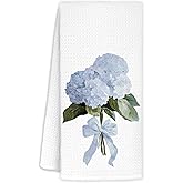 WUCHJ Coquette Blue Bow Hydrangea Floral Bathroom Hand Towels, Preppy Cottagecore Hand Towels for Bath Room Washroom, Hydrangea Flower Botanical Kitchen Dish Towel, 16x24 Inch