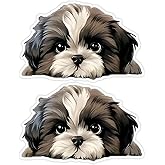 2pcs 5.12"x3.15" Cute Peeking Shih Tzu Puppy Decal Car Stickers - Scratch Blocking - Self-Adhesive Waterproof Decal, Used for Car, Laptop, Motorcycle, Van, RV |#AZ248