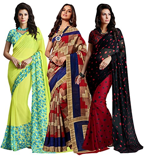 Shonaya Women's Printed Georgette Multicolor Designer Saree With Unstitched Blouse Piece