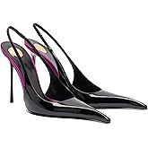 THESHY Women's Slingback High Heels Floral Appliqués Pointed Toe Slip On Satin Stiletto Pumps Fashion Party Dress Shoes for Women