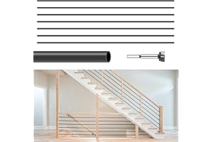 LUKLOY 7 Pack 4.7 FT x 5/8 inch Iron Stair Balusters Round Horizontal Bar Baluster, Matte Black Hollow Stair Baluster for Indoor Staircase