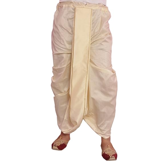 Cream Dupion Lace Embroidered Dhoti for Men