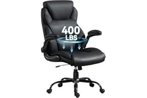 Brage Living 400LBS Big and Tall Office Chair, Leather Executive Desk Chair with Padded Flip-up Arms, Heavy Duty Swivel Rolling Computer Chair for Home Office, Black