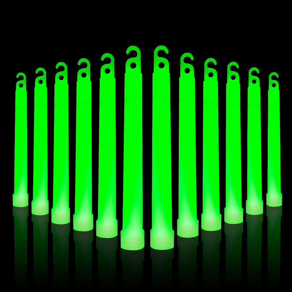Ainiv 25 PCS Green Glow Sticks Party Packs, 6 Inches Large Green Ultra Bright Glow Sticks with Hook & Hole, Glow in the Dark Party Packs for Christmas, Camping, Party Favours