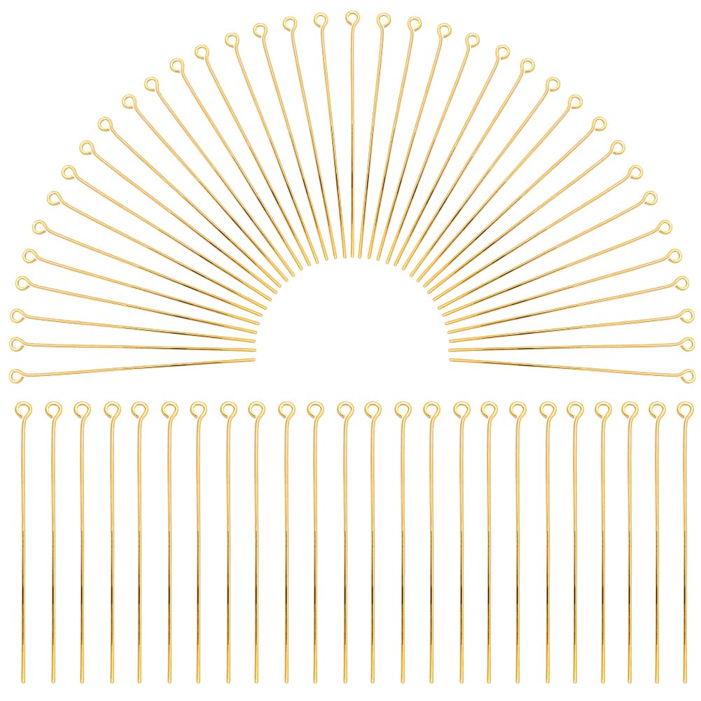 SOFPLATE 600Pcs Gold Earring Pins, Brass Hypoallergenic Long Thin Straight Bead Hole Screws Eye Pin for Jewellery Making Earrings Bracelets Accessories Supplies DIY Craft