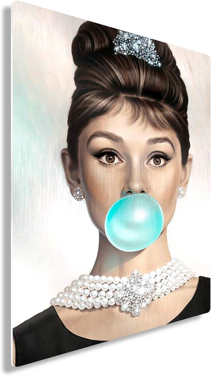 Funny Ugly Christmas Sweater Audrey Hepburn Metal Print Wall Art Blue Bubble Gum Home Decor 16