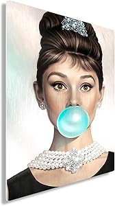 Funny Ugly Christmas Sweater Audrey Hepburn Metal Print Wall Art Blue Bubble Gum Home Decor 16