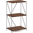 Furinno Besi 3-Tier Industrial Multipurpose Shelf Display Rack with Metal Frame, Walnut Cove
