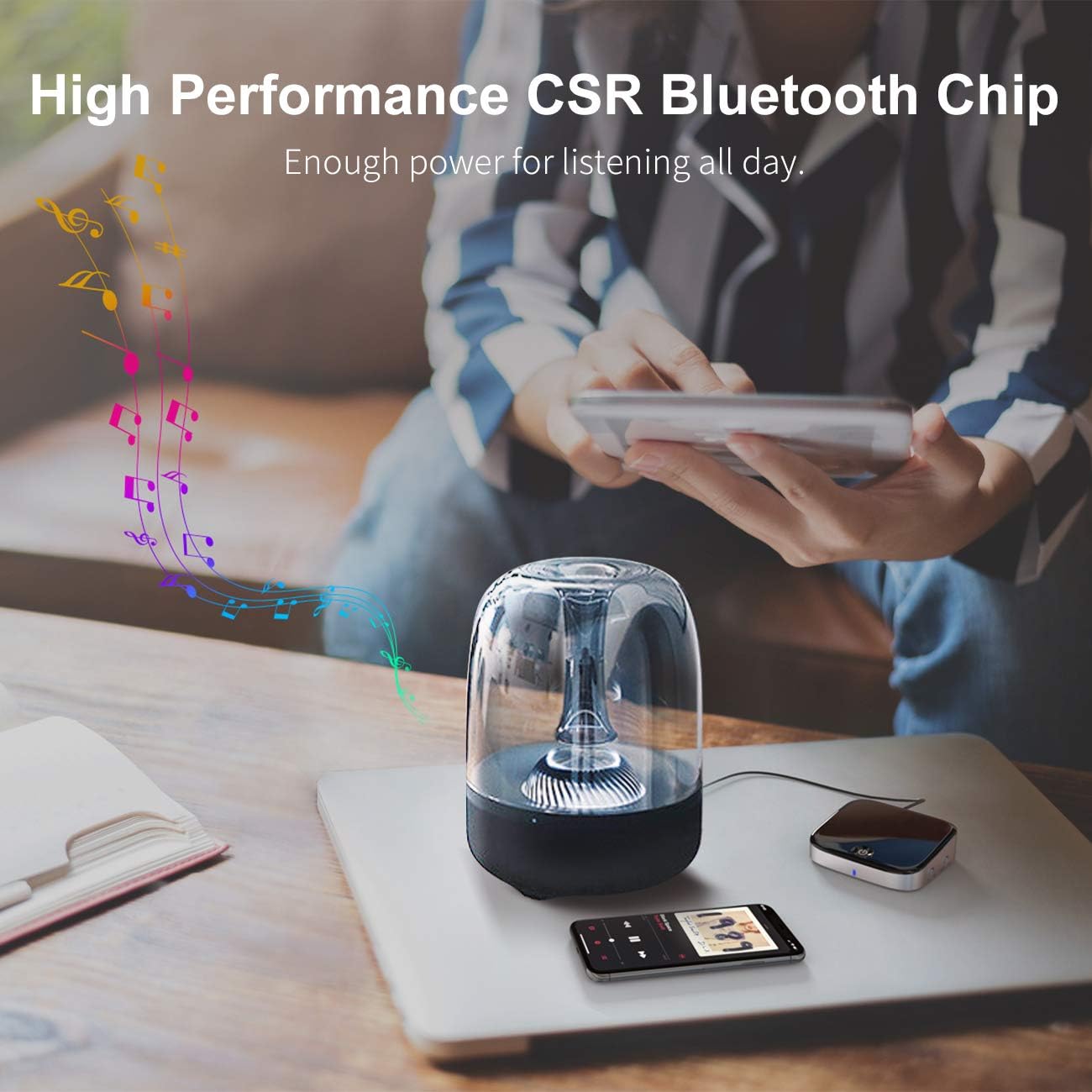 Bluetooth 5.0 Transmitter Receiver, Knofarm Wireless Audio Adapter with aptx Low Latency TV Watching, PC Audio, Home Stereo Speaker, 2020 New Version Connect 2 Devices Simultaneously, 33ft Long Range: Home Audio & Theater