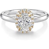 Gem Stone King 925 Silver and 10K Yellow Gold Lab Grown Diamond Engagement Ring For Women | 0.83 Cttw | Oval 7X5MM | DEF Color | VVS-VS Clarity